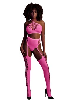 Przejdź do produktu Two Piece with Crop Top and Stockings   Pink   XS/XL