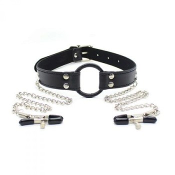 Przejdź do produktu Stymulator Ring Gag + Nipples Clamps (black)