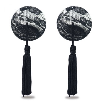 Przejdź do produktu Reusable Black Lace Round Tassel Nipple Pasties