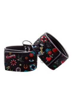 Przejdź do produktu Printed Ankle Cuffs   Old School Tattoo Style   Black