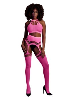 Przejdź do produktu Two Piece with Crop Top and Stockings   Pink   XS/XL