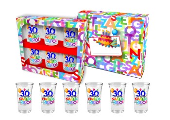 Przejdź do produktu Szkło   URODZINOWE LITERKI 30 zestaw 6 kieliszków 35 ml