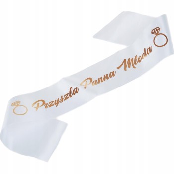 Przejdź do produktu Szarfa biała z nadrukiem rose gold Przyszła Panna Młoda