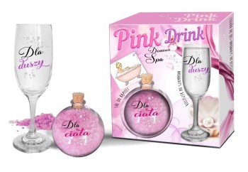 Przejdź do produktu PINK DRINK  Zestaw   kieliszek do szampana i kula z solą do kąpieli    Dla duszy. Dla ciała.