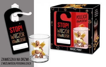 Przejdź do produktu LOOK AT ME   Zestaw szklanka whisky z zawieszką na drzwi   Stop!wieczór kawalerski