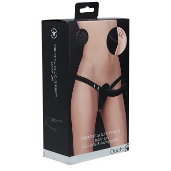 Przejdź do produktu Ouch!   Vibrating   Rechrgeable   10 Speed Silicone Ribbed Strap On   Adjustable   Black