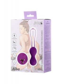 Przejdź do produktu JOS ALBA, Wibrujące kulki z pulsującymi koralikami, silikon, fioletowy, O3,5 cm